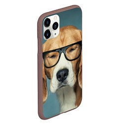 Чехол iPhone 11 Pro матовый Бигль в очках, цвет: 3D-коричневый — фото 2
