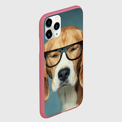 Чехол iPhone 11 Pro матовый Бигль в очках, цвет: 3D-малиновый — фото 2