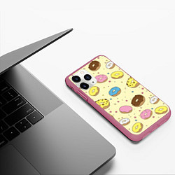 Чехол iPhone 11 Pro матовый Сладкие пончики, цвет: 3D-малиновый — фото 2