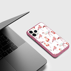 Чехол iPhone 11 Pro матовый Действия фламинго, цвет: 3D-малиновый — фото 2