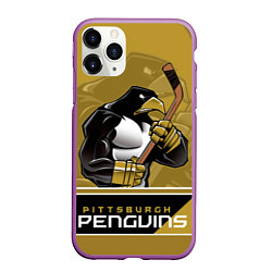 Чехол iPhone 11 Pro матовый Pittsburgh Penguins, цвет: 3D-фиолетовый