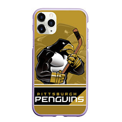 Чехол iPhone 11 Pro матовый Pittsburgh Penguins, цвет: 3D-светло-сиреневый