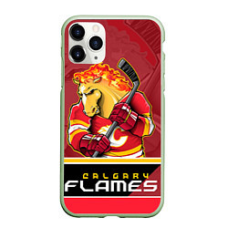 Чехол iPhone 11 Pro матовый Calgary Flames, цвет: 3D-салатовый