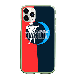 Чехол iPhone 11 Pro матовый Biathlon worldcup, цвет: 3D-салатовый
