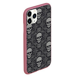 Чехол iPhone 11 Pro матовый Ажурные черепа, цвет: 3D-малиновый — фото 2