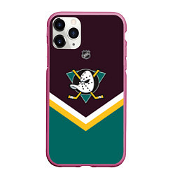 Чехол iPhone 11 Pro матовый NHL: Anaheim Ducks, цвет: 3D-малиновый