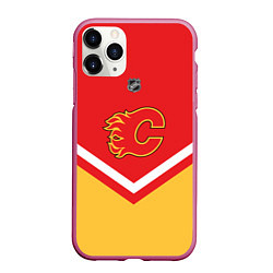 Чехол iPhone 11 Pro матовый NHL: Calgary Flames, цвет: 3D-малиновый
