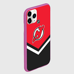 Чехол iPhone 11 Pro матовый NHL: New Jersey Devils, цвет: 3D-фиолетовый — фото 2