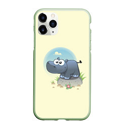 Чехол iPhone 11 Pro матовый Маленький бегемотик, цвет: 3D-салатовый