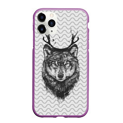 Чехол iPhone 11 Pro матовый Рогатый волк, цвет: 3D-фиолетовый