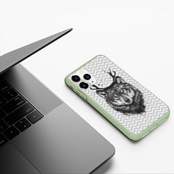 Чехол iPhone 11 Pro матовый Рогатый волк, цвет: 3D-салатовый — фото 2