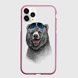 Чехол iPhone 11 Pro матовый Счастливый медведь, цвет: 3D-малиновый