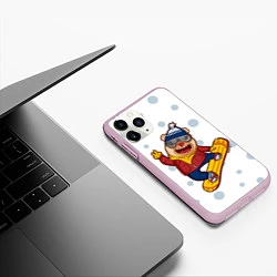 Чехол iPhone 11 Pro матовый Мишка сноубордист, цвет: 3D-розовый — фото 2