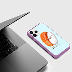 Чехол iPhone 11 Pro матовый Суши друзья, цвет: 3D-фиолетовый — фото 2