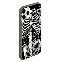 Чехол iPhone 11 Pro матовый Floral Skeleton, цвет: 3D-темно-зеленый — фото 2