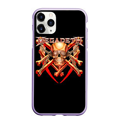 Чехол iPhone 11 Pro матовый Megadeth: Gold Skull, цвет: 3D-светло-сиреневый