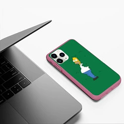 Чехол iPhone 11 Pro матовый Гомер в кустах, цвет: 3D-малиновый — фото 2