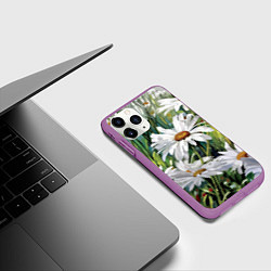 Чехол iPhone 11 Pro матовый Ромашки, цвет: 3D-фиолетовый — фото 2
