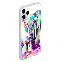 Чехол iPhone 11 Pro матовый Акварельные слоны, цвет: 3D-светло-сиреневый — фото 2