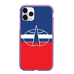 Чехол iPhone 11 Pro матовый Флаг космический войск РФ, цвет: 3D-фиолетовый
