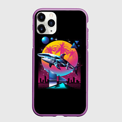 Чехол iPhone 11 Pro матовый Ретро акула, цвет: 3D-фиолетовый