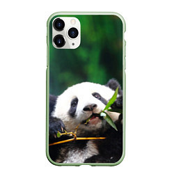 Чехол iPhone 11 Pro матовый Панда на ветке, цвет: 3D-салатовый