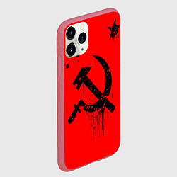 Чехол iPhone 11 Pro матовый Серп и молот, цвет: 3D-малиновый — фото 2