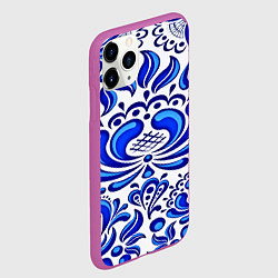 Чехол iPhone 11 Pro матовый Роспись гжель, цвет: 3D-фиолетовый — фото 2