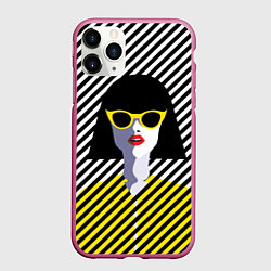 Чехол iPhone 11 Pro матовый Pop art girl, цвет: 3D-малиновый