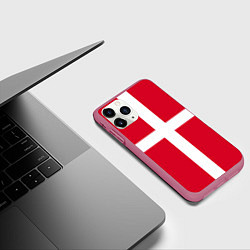 Чехол iPhone 11 Pro матовый Флаг Дании, цвет: 3D-малиновый — фото 2