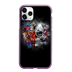 Чехол iPhone 11 Pro матовый Art skull, цвет: 3D-фиолетовый