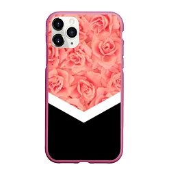 Чехол iPhone 11 Pro матовый Розовые розы, цвет: 3D-малиновый