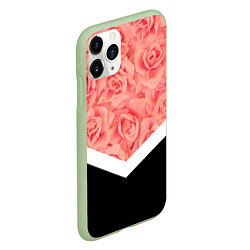 Чехол iPhone 11 Pro матовый Розовые розы, цвет: 3D-салатовый — фото 2