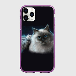 Чехол iPhone 11 Pro матовый Кошка и мышка, цвет: 3D-фиолетовый