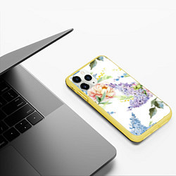 Чехол iPhone 11 Pro матовый Сирень и Пионы, цвет: 3D-желтый — фото 2