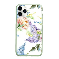 Чехол iPhone 11 Pro матовый Сирень и Пионы, цвет: 3D-салатовый