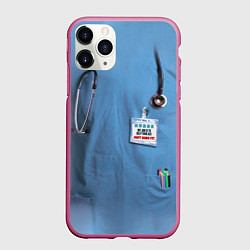 Чехол iPhone 11 Pro матовый Костюм врача, цвет: 3D-малиновый