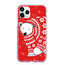 Чехол iPhone 11 Pro матовый Новогодний медведь, цвет: 3D-розовый