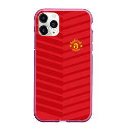 Чехол iPhone 11 Pro матовый FC Manchester United: Reverse, цвет: 3D-малиновый