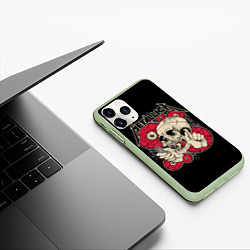 Чехол iPhone 11 Pro матовый Metallica Skull, цвет: 3D-салатовый — фото 2