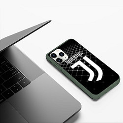 Чехол iPhone 11 Pro матовый FC Juventus: Black Lines, цвет: 3D-темно-зеленый — фото 2