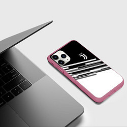 Чехол iPhone 11 Pro матовый FC Juventus: B&W Line, цвет: 3D-малиновый — фото 2