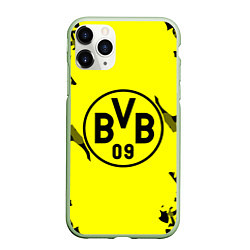 Чехол iPhone 11 Pro матовый FC Borussia Dortmund: Yellow & Black, цвет: 3D-салатовый