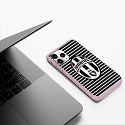Чехол iPhone 11 Pro матовый FC Juventus: Black Lines, цвет: 3D-розовый — фото 2