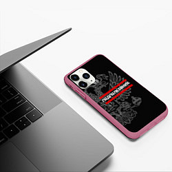 Чехол iPhone 11 Pro матовый Подполковник: герб РФ, цвет: 3D-малиновый — фото 2