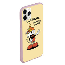 Чехол iPhone 11 Pro матовый Cuphead: Flame Mugman, цвет: 3D-розовый — фото 2