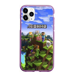 Чехол iPhone 11 Pro матовый Майнкрафт: Леонид, цвет: 3D-фиолетовый