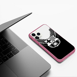 Чехол iPhone 11 Pro матовый FC Barcelona: Black Style, цвет: 3D-малиновый — фото 2