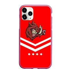 Чехол iPhone 11 Pro матовый Спартанский кабан, цвет: 3D-малиновый