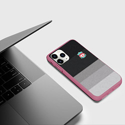 Чехол iPhone 11 Pro матовый ФК Ливерпуль: Серый стиль, цвет: 3D-малиновый — фото 2